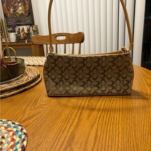 Coach Brown and Tan Signature Shoulder Bag